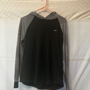 Nike Black Hoodie with White Striped Sleeves